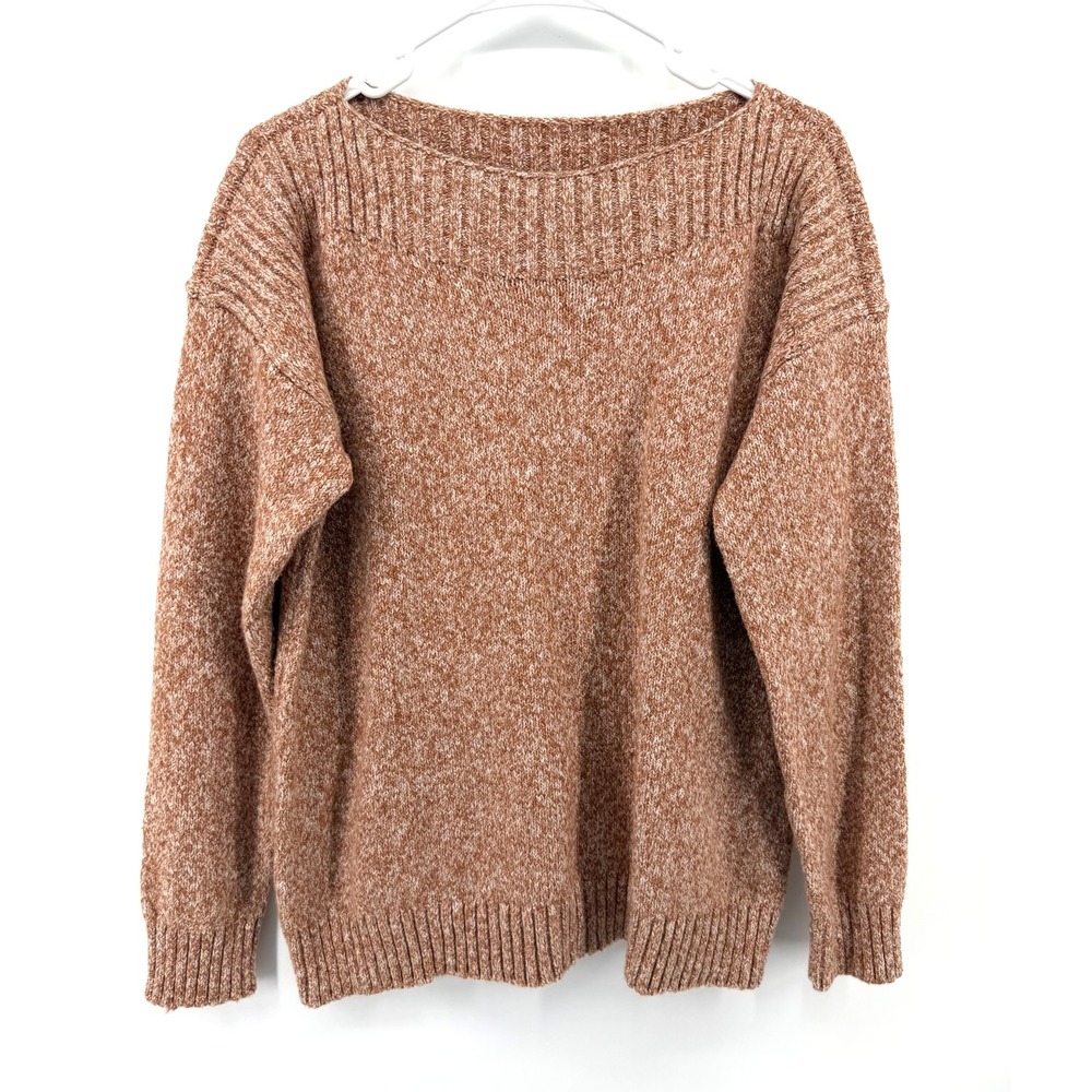J Jill Marled Sweater Rib Stitched Bronze Brown Soft Cozy Knit Boat Neck Women M